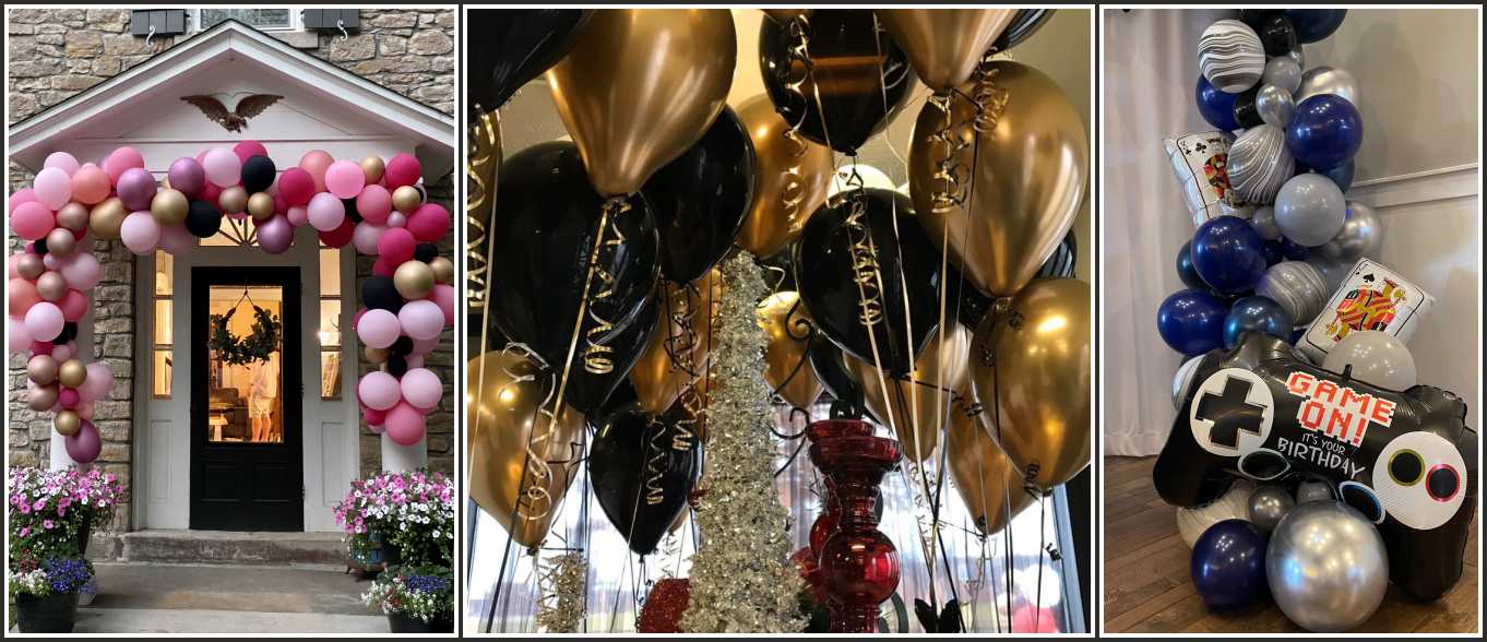 Banner image showing a balloon arch above "Lets Pawty," black and gold balloons, and a birthday party balloon garland